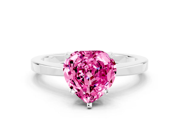 Silver Heart Cut Pink Sapphire Solitaire Engagement Ring with Classic Band and Four-Prong Setting