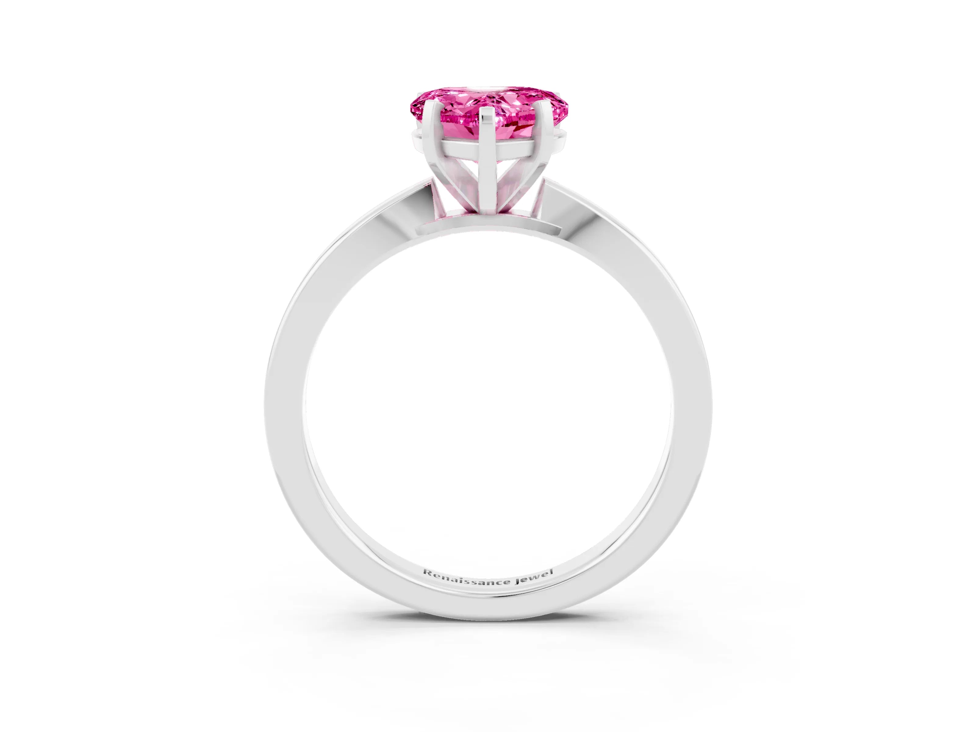 White gold Heart Cut Pink Sapphire Solitaire Engagement Ring with Classic Band and Four-Prong Setting_63