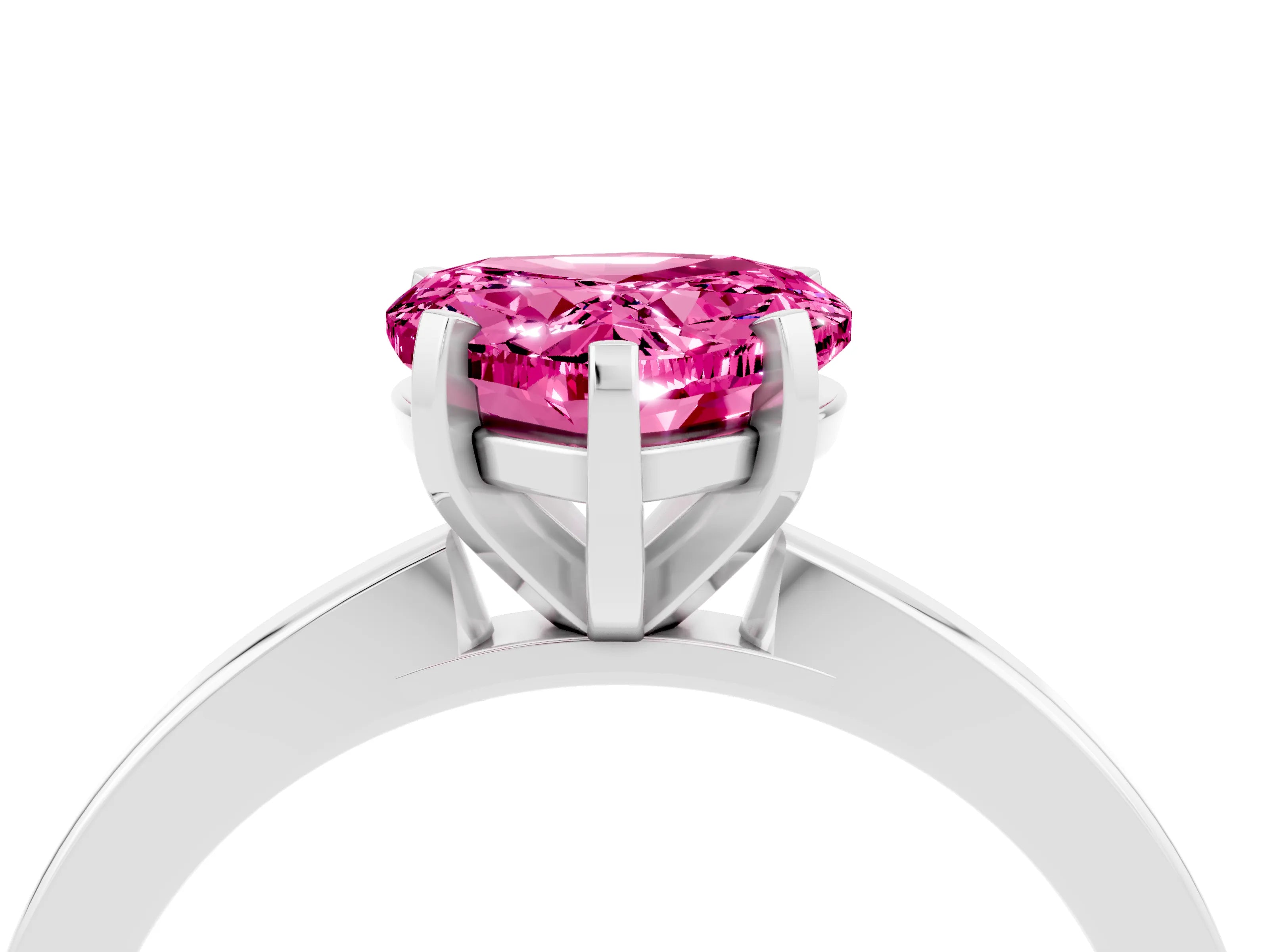 White gold Heart Cut Pink Sapphire Solitaire Engagement Ring with Classic Band and Four-Prong Setting_64