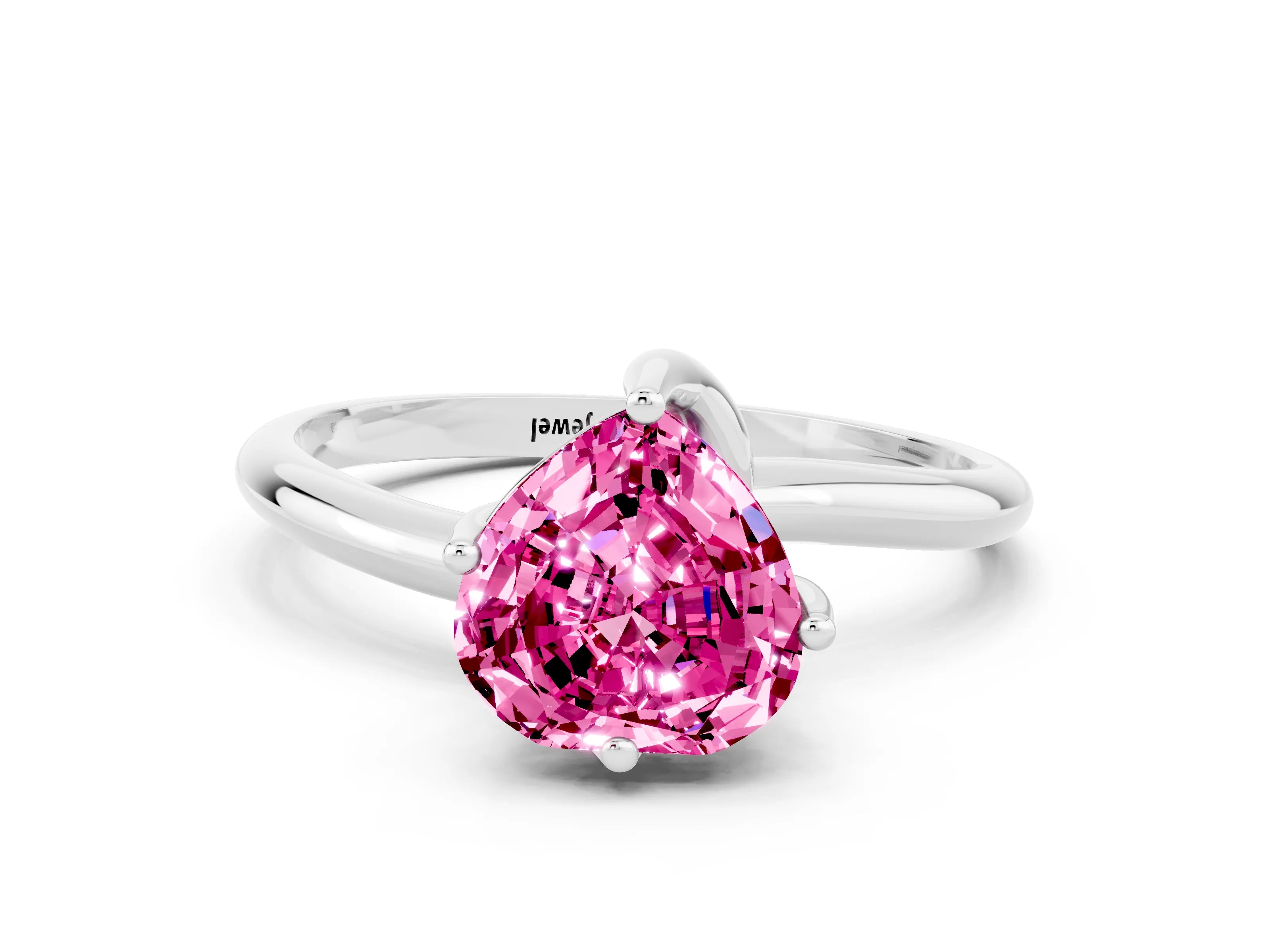 White gold Heart Cut Pink Sapphire Solitaire Engagement Ring with Four-Prong Setting and Classic Band_12