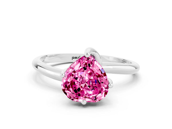 White gold Heart Cut Pink Sapphire Solitaire Engagement Ring with Four-Prong Setting and Classic Band