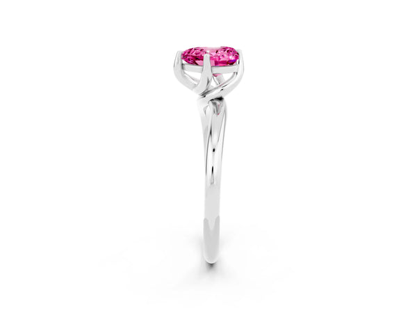 White gold Heart Cut Pink Sapphire Solitaire Engagement Ring with Four-Prong Setting and Classic Band
