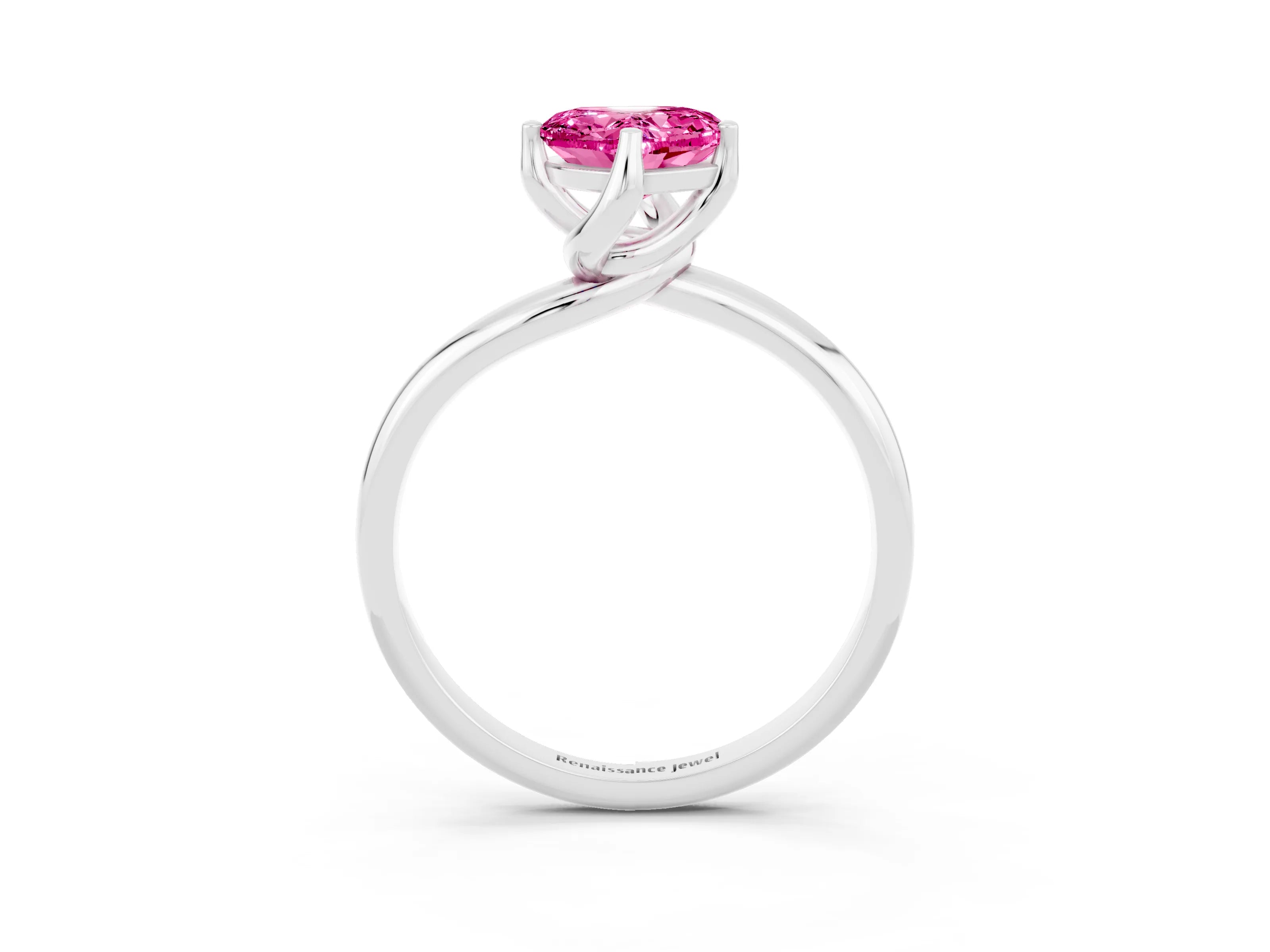 White gold Heart Cut Pink Sapphire Solitaire Engagement Ring with Four-Prong Setting and Classic Band_15
