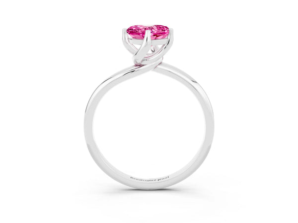 Platinum Heart Cut Pink Sapphire Solitaire Engagement Ring with Four-Prong Setting and Classic Band