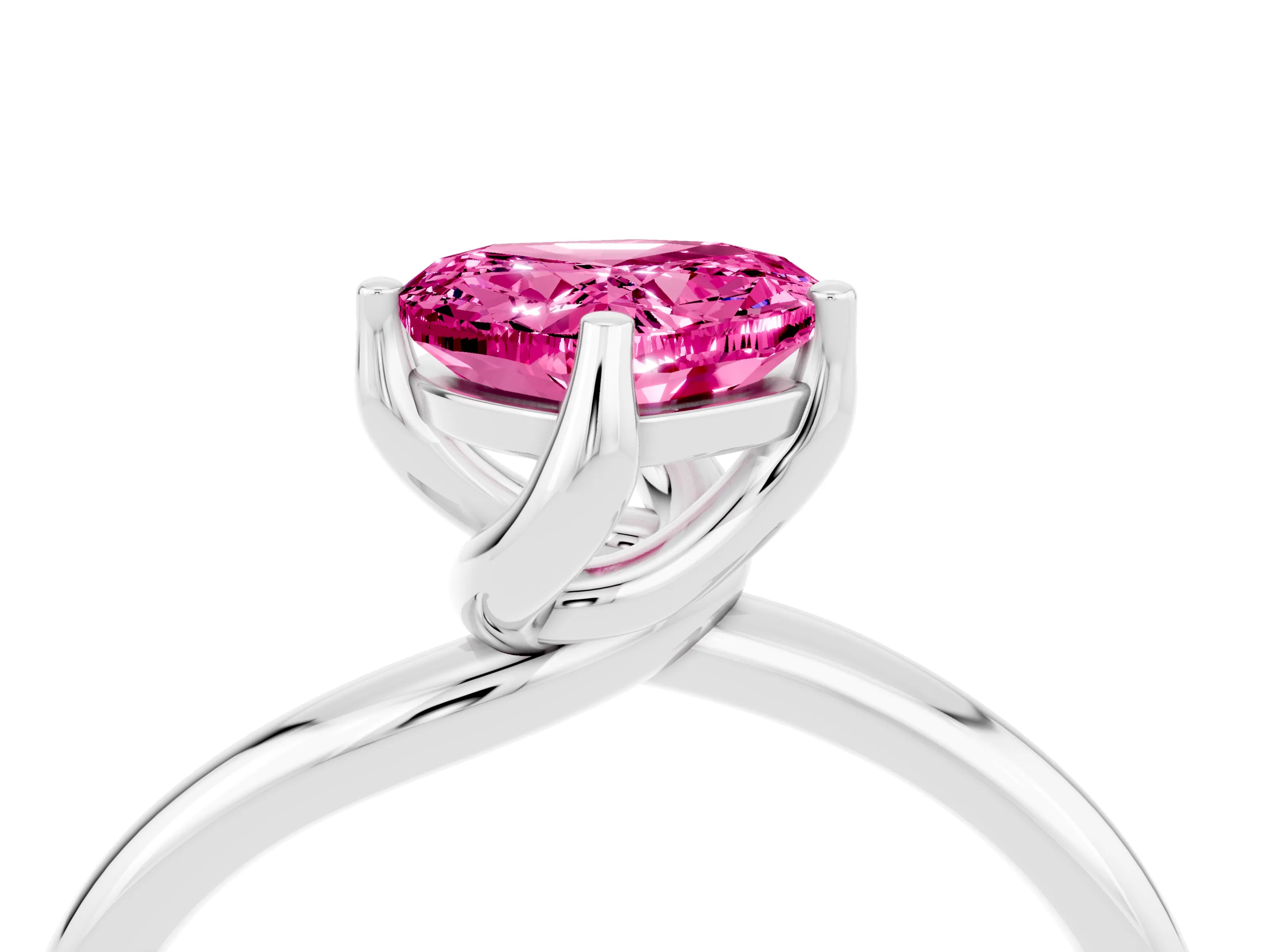 White gold Heart Cut Pink Sapphire Solitaire Engagement Ring with Four-Prong Setting and Classic Band_16