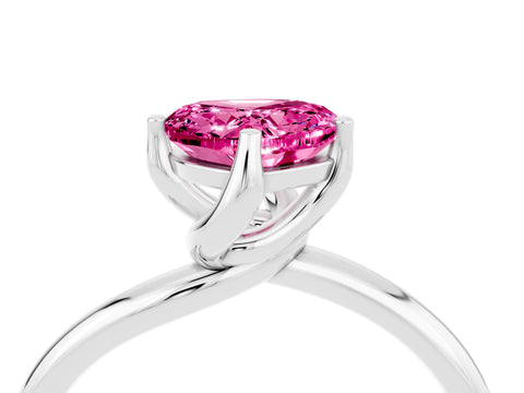 White gold Heart Cut Pink Sapphire Solitaire Engagement Ring with Four-Prong Setting and Classic Band_16