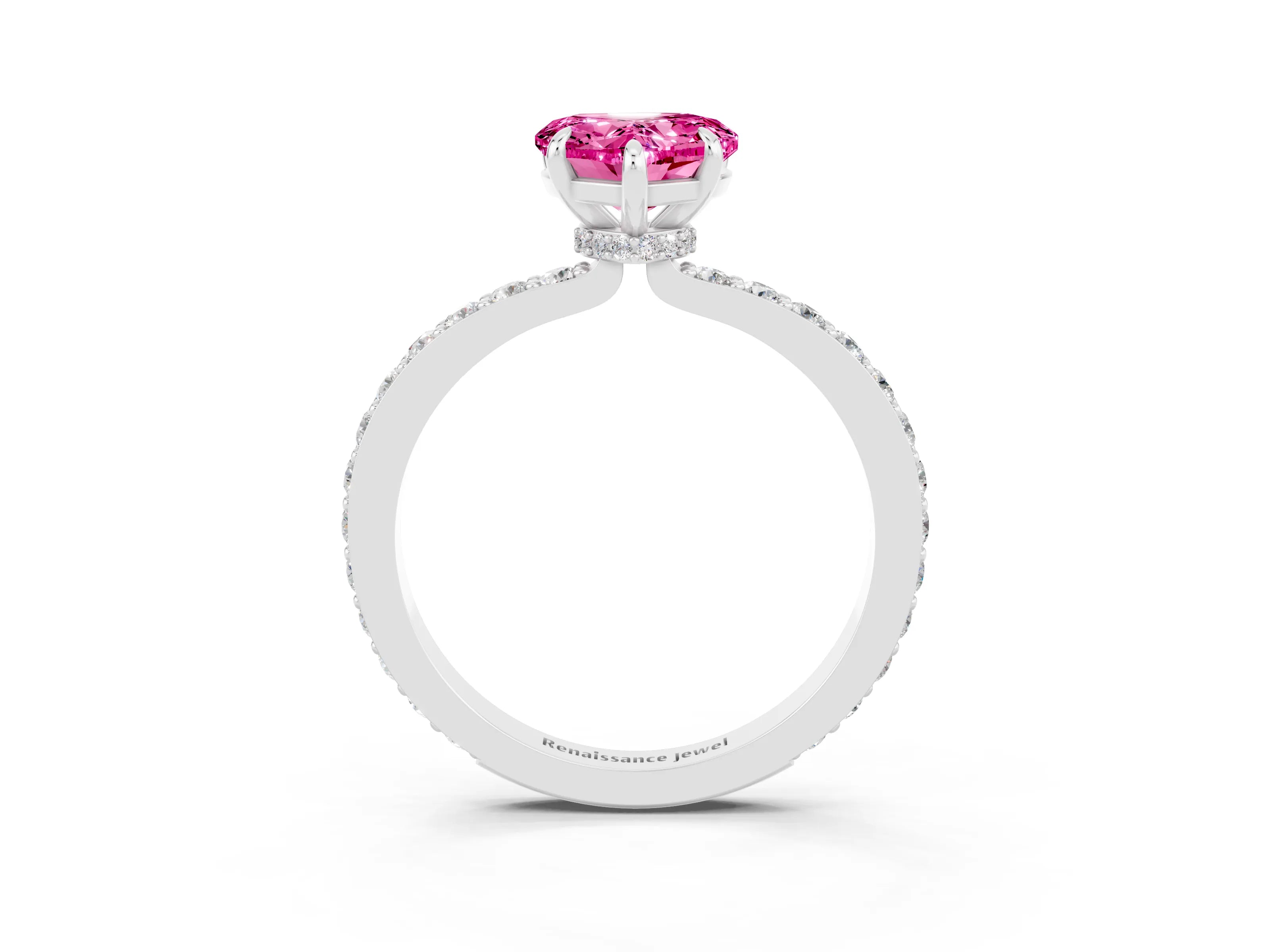White gold Heart Cut Pink Sapphire Solitaire Engagement Ring with Pavé Band and Four-Prong Setting_27