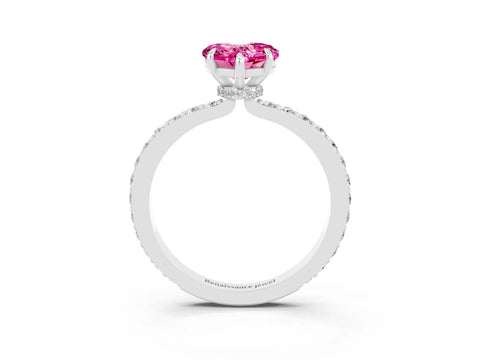 White gold Heart Cut Pink Sapphire Solitaire Engagement Ring with Pavé Band and Four-Prong Setting_27