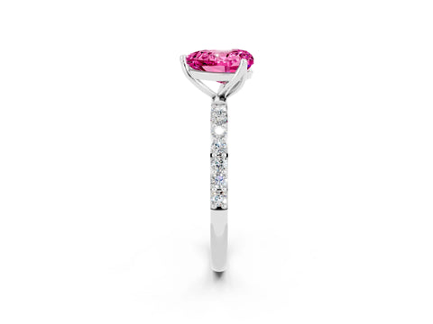 White gold Heart Cut Pink Sapphire Solitaire Engagement Ring with Pavé Band and Prong Setting_2