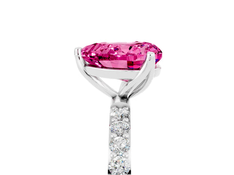 White gold Heart Cut Pink Sapphire Solitaire Engagement Ring with Pavé Band and Prong Setting_5
