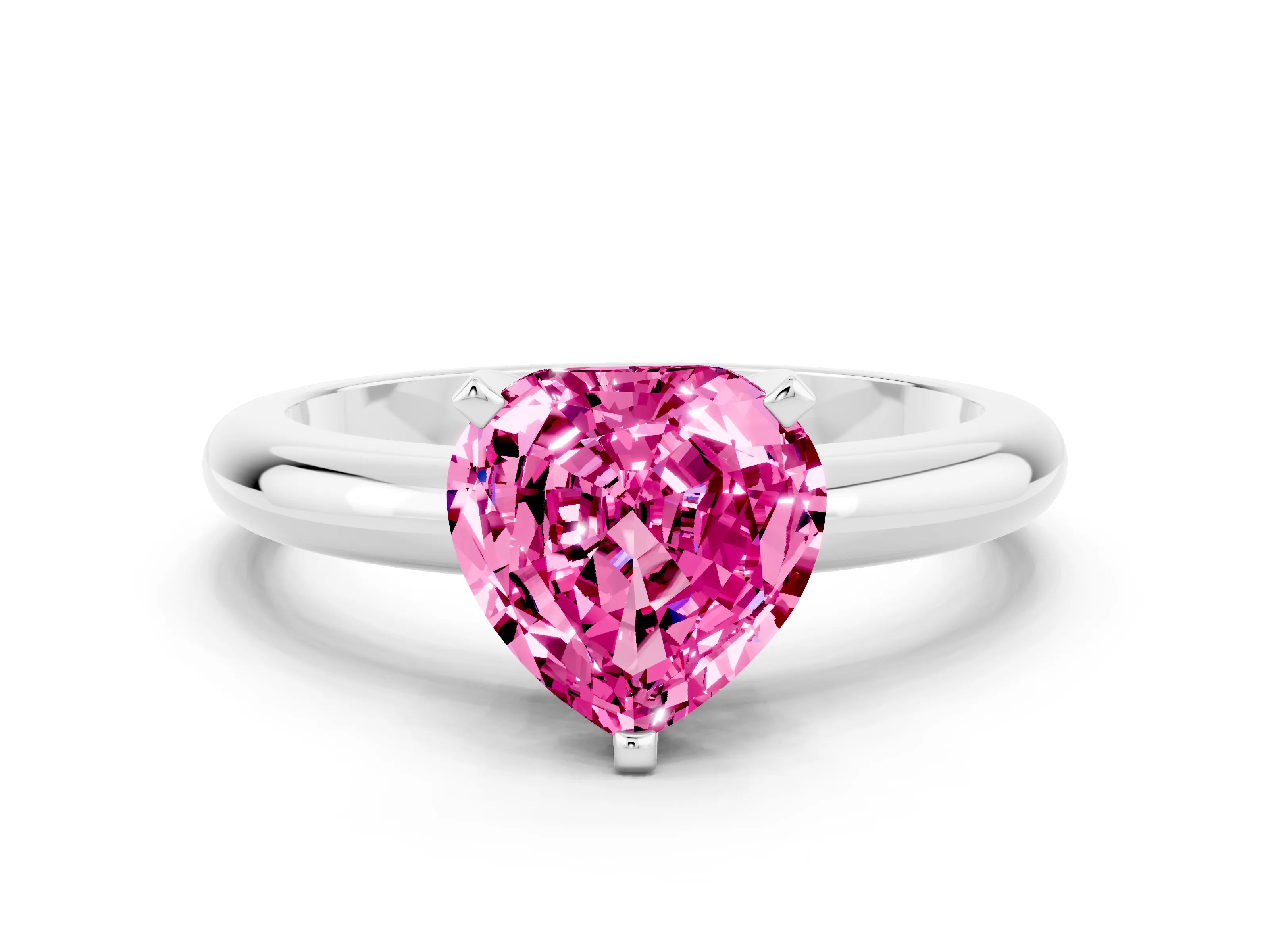 White gold Heart Cut Pink Sapphire Solitaire Engagement Ring with Round Band and Four-Prong Setting_24