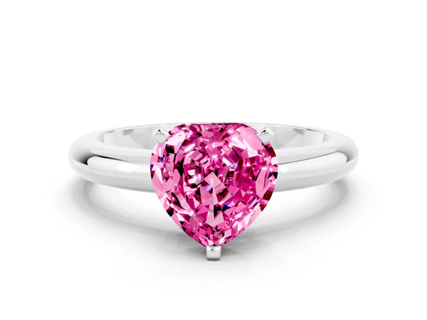White gold Heart Cut Pink Sapphire Solitaire Engagement Ring with Round Band and Four-Prong Setting