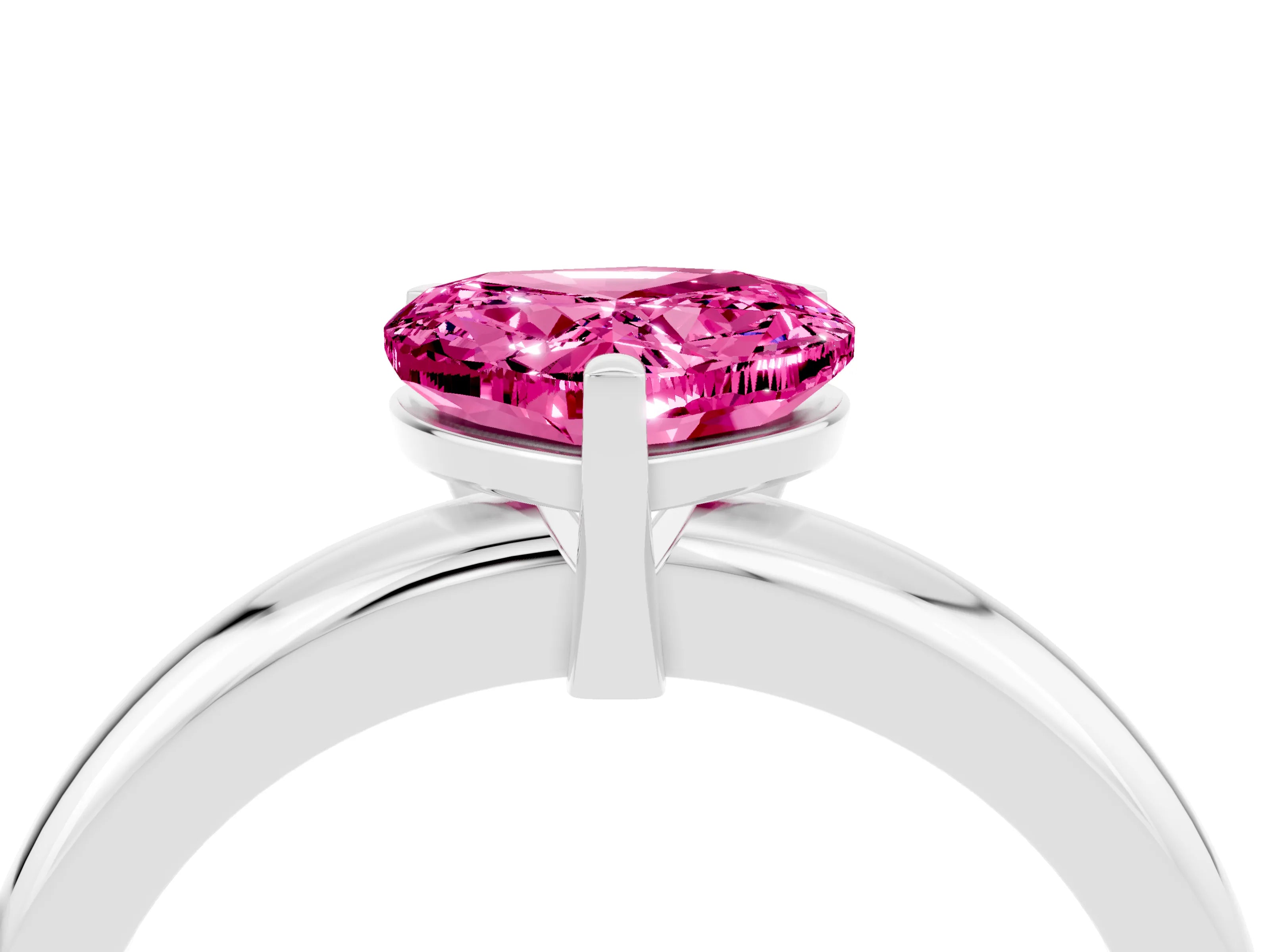 White gold Heart Cut Pink Sapphire Solitaire Engagement Ring with Round Band and Four-Prong Setting_28