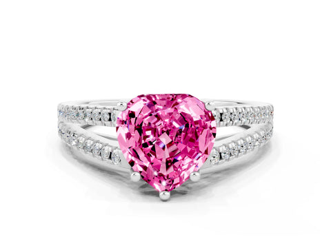 White gold Heart Cut Pink Sapphire Solitaire Engagement Ring with Split Shank Pavé Band_12