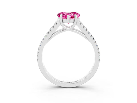 White gold Heart Cut Pink Sapphire Solitaire Engagement Ring with Split Shank Pavé Band_15