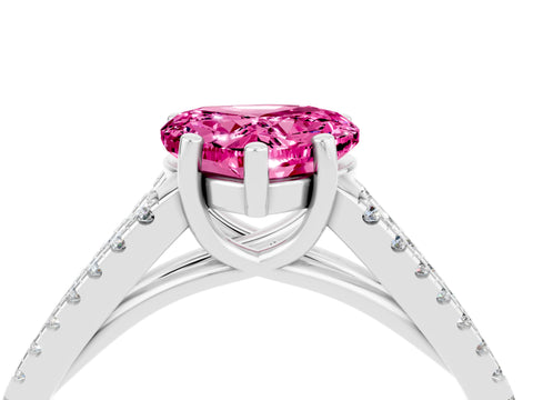 White gold Heart Cut Pink Sapphire Solitaire Engagement Ring with Split Shank Pavé Band_16