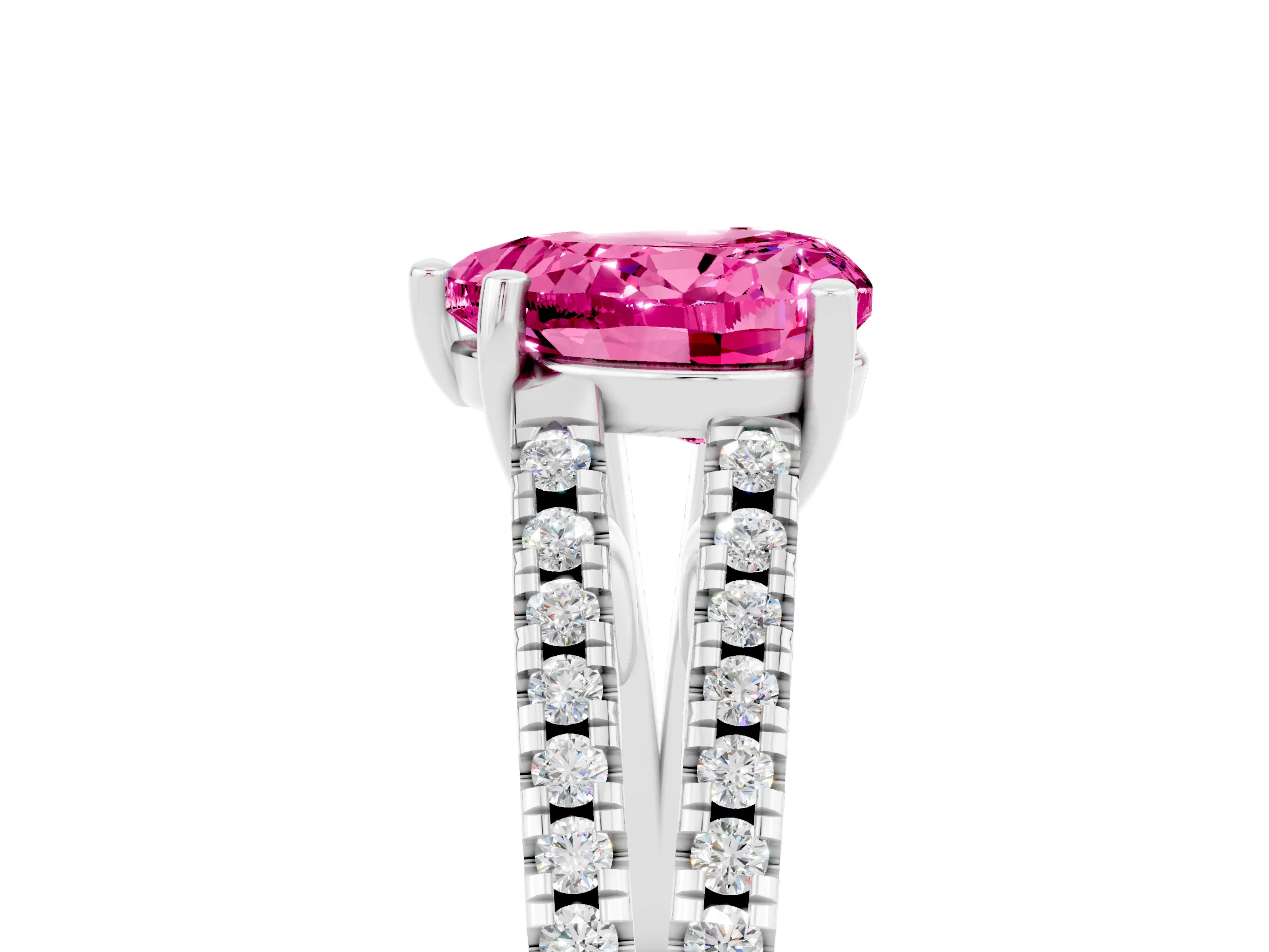 White gold Heart Cut Pink Sapphire Solitaire Engagement Ring with Split Shank Pavé Band_17