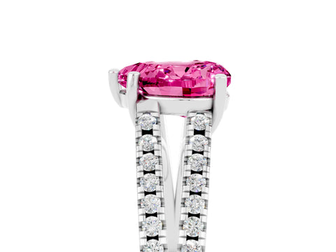 White gold Heart Cut Pink Sapphire Solitaire Engagement Ring with Split Shank Pavé Band_17