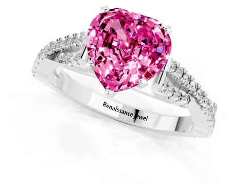 White gold Heart Cut Pink Sapphire Solitaire Engagement Ring with Twisted Pavé Band and Four-Prong Setting_25