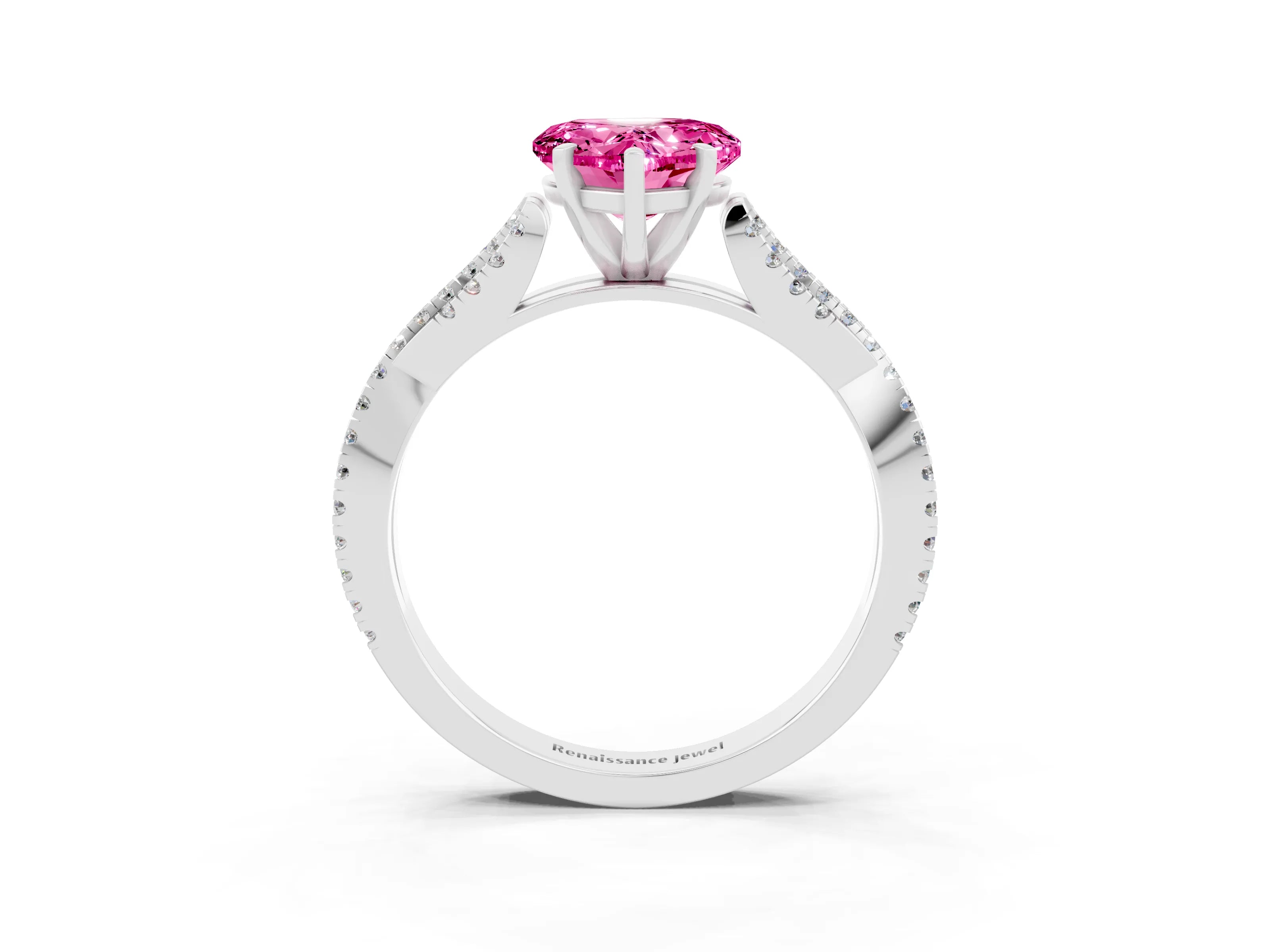 White gold Heart Cut Pink Sapphire Solitaire Engagement Ring with Twisted Pavé Band and Four-Prong Setting_27