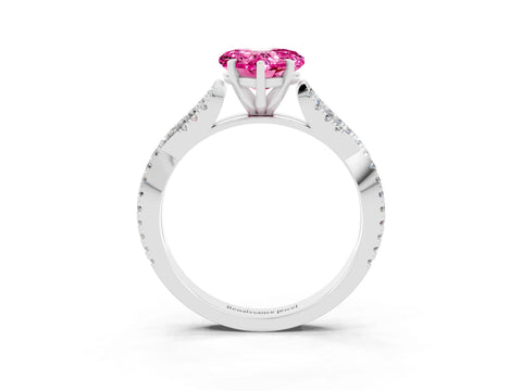 White gold Heart Cut Pink Sapphire Solitaire Engagement Ring with Twisted Pavé Band and Four-Prong Setting_27