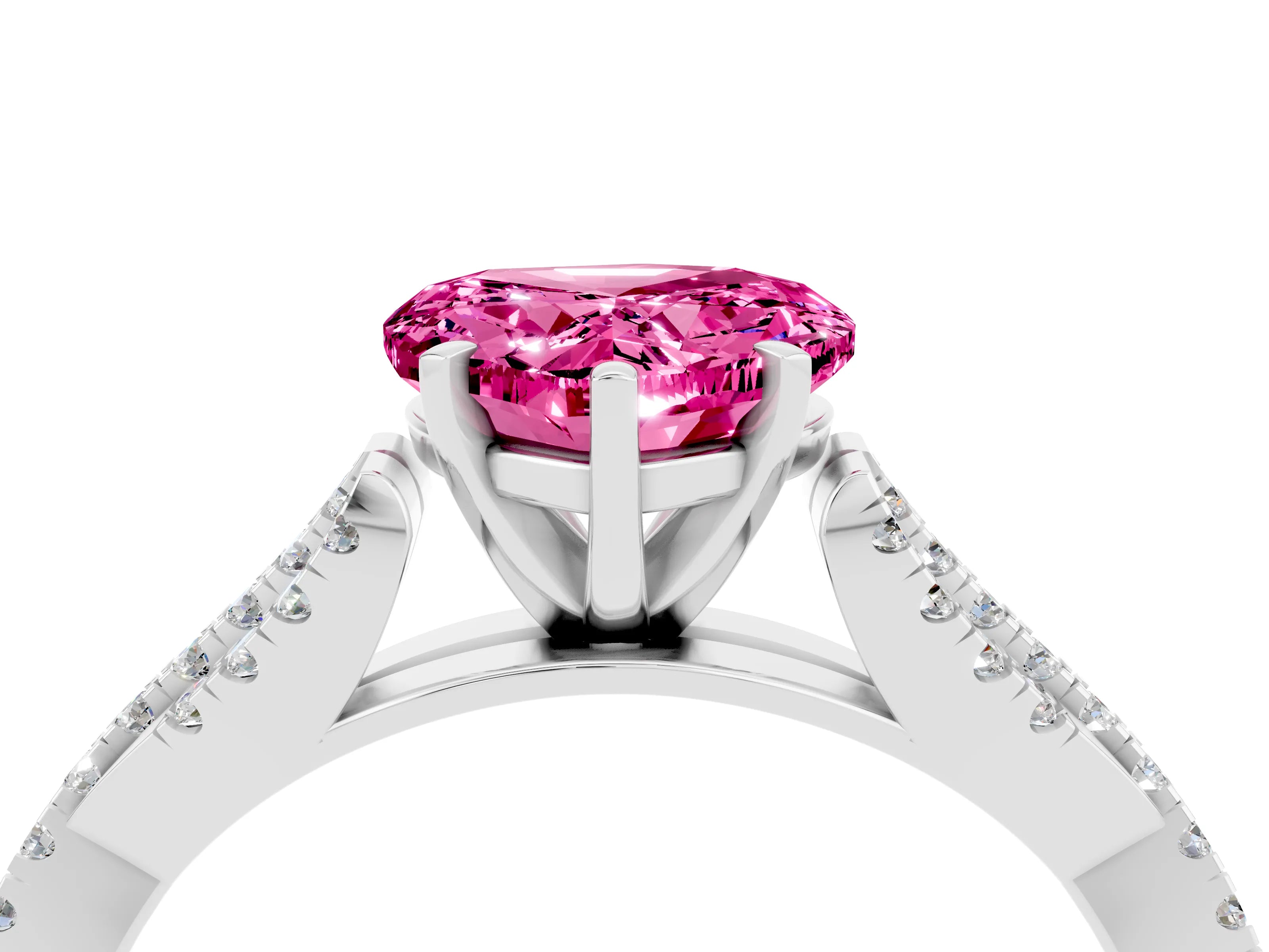White gold Heart Cut Pink Sapphire Solitaire Engagement Ring with Twisted Pavé Band and Four-Prong Setting_28