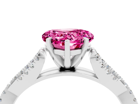 White gold Heart Cut Pink Sapphire Solitaire Engagement Ring with Twisted Pavé Band and Four-Prong Setting_28