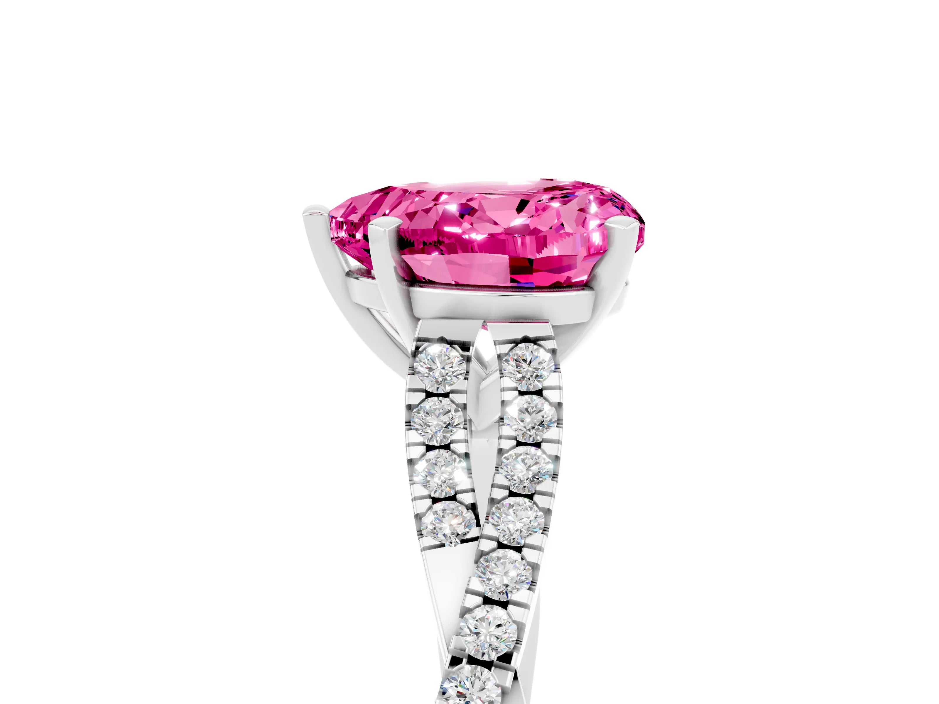 White gold Heart Cut Pink Sapphire Solitaire Engagement Ring with Twisted Pavé Band and Four-Prong Setting_29