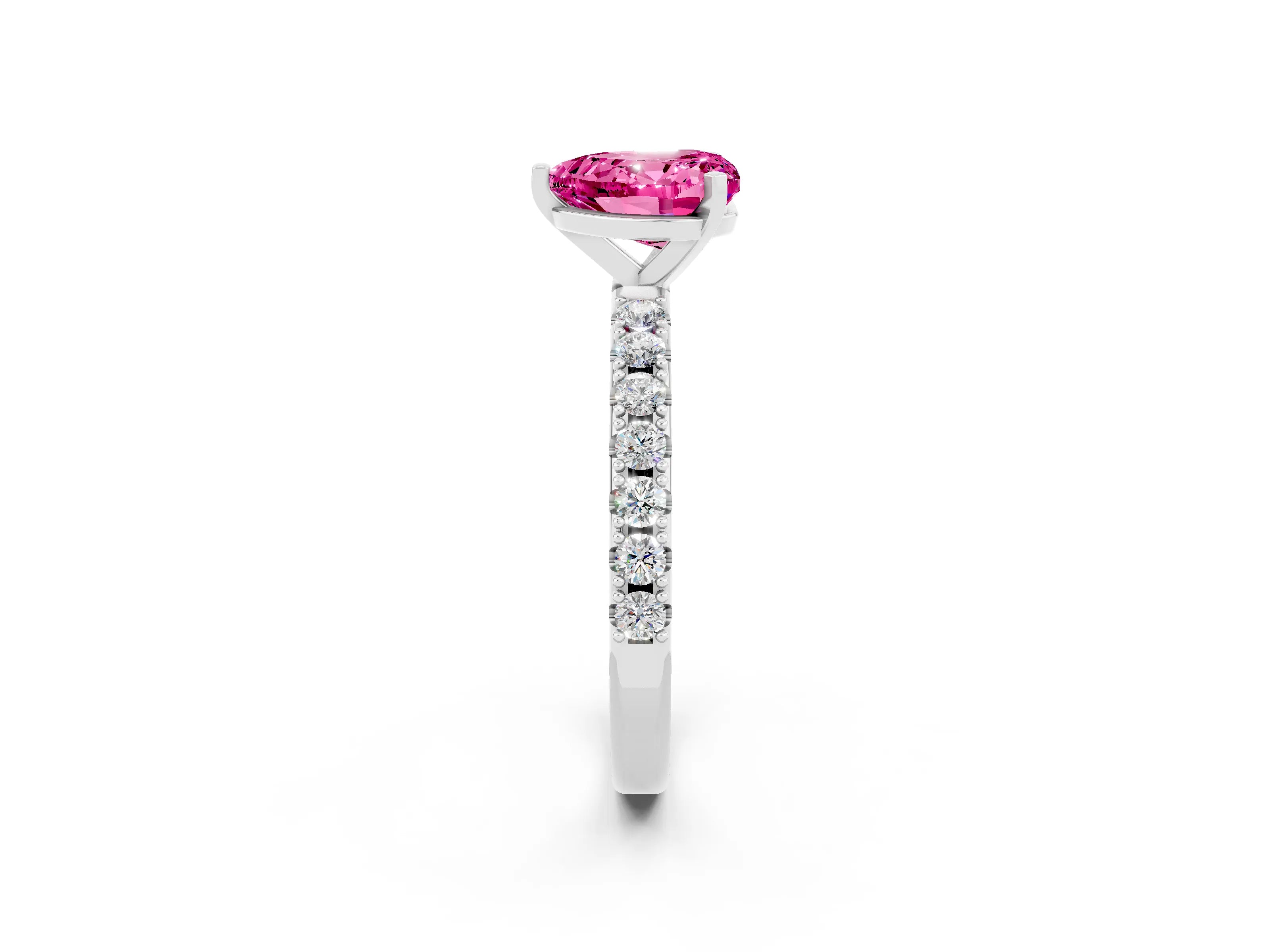 White gold Heart Cut Pink Sapphire Solitaire Pavé Band with Four-Prong Setting_26