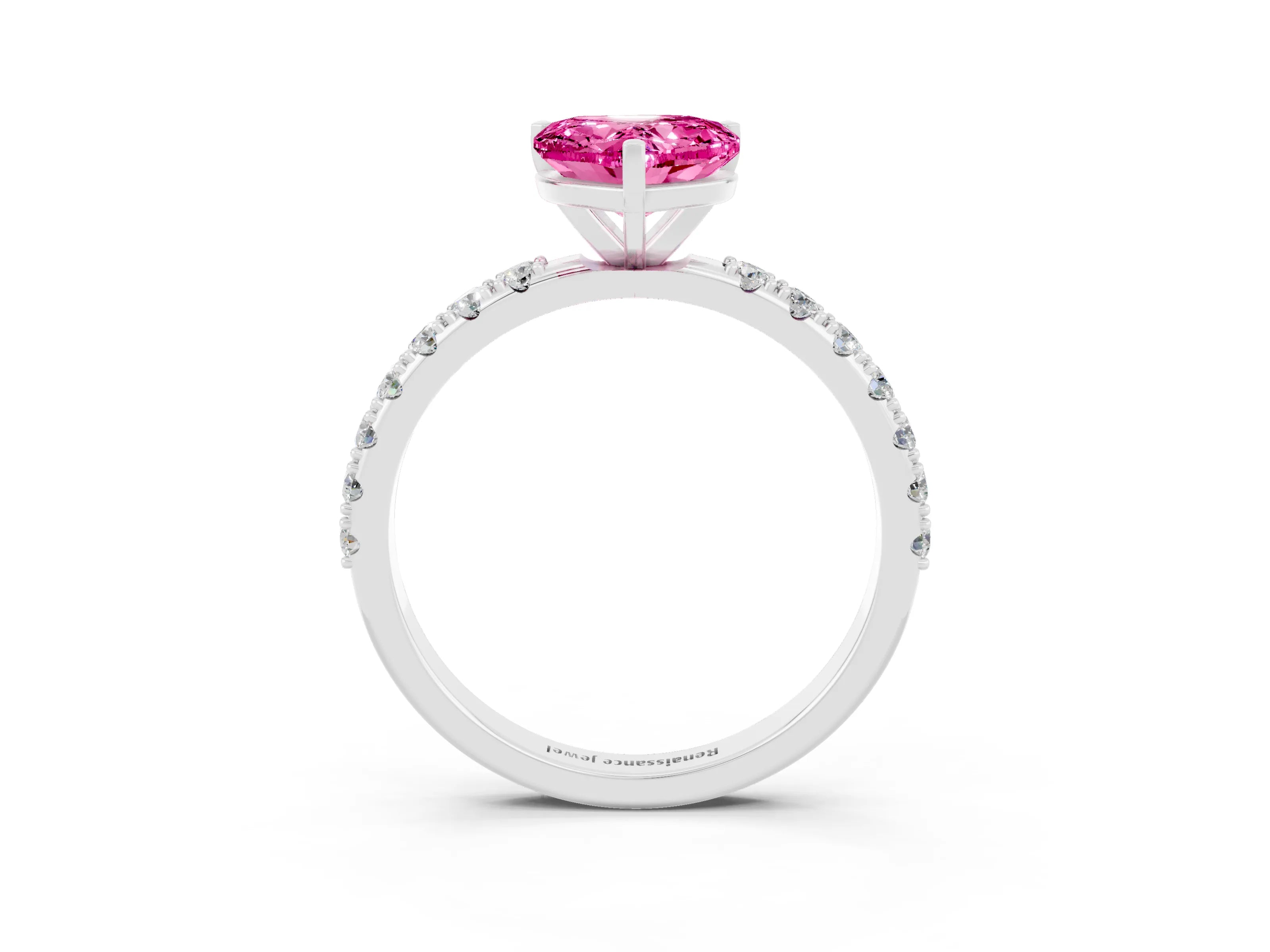 White gold Heart Cut Pink Sapphire Solitaire Pavé Band with Four-Prong Setting_27