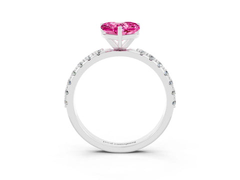 White gold Heart Cut Pink Sapphire Solitaire Pavé Band with Four-Prong Setting_27