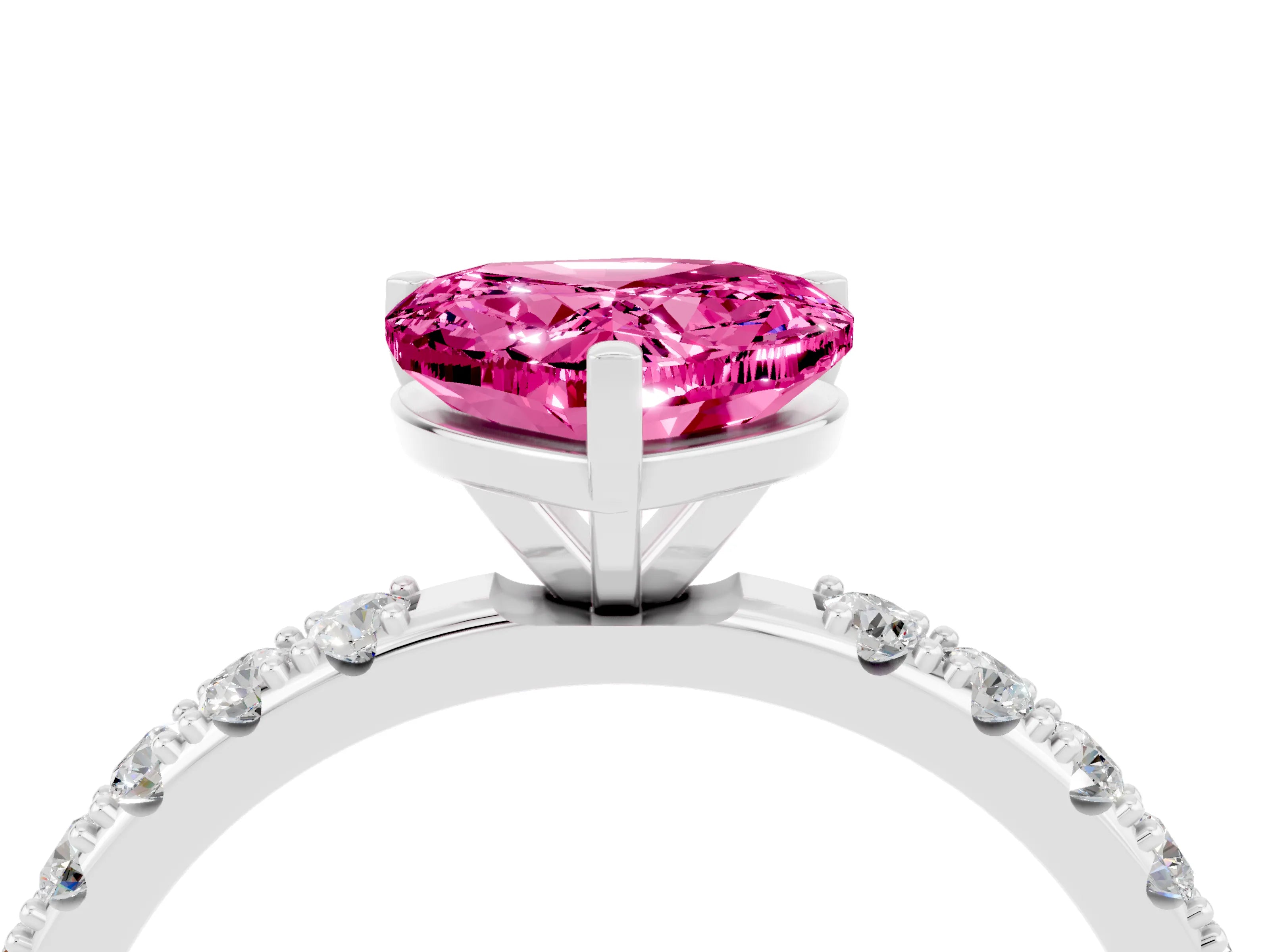 White gold Heart Cut Pink Sapphire Solitaire Pavé Band with Four-Prong Setting_28