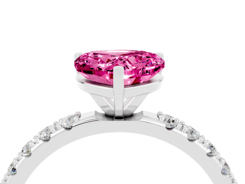 White gold Heart Cut Pink Sapphire Solitaire Pavé Band with Four-Prong Setting_28