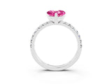 White gold Heart Cut Pink Sapphire Solitaire Pavé Engagement Ring with Round Band and Prong Setting_15