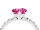 White gold Heart Cut Pink Sapphire Solitaire Pavé Engagement Ring with Round Band and Prong Setting_16