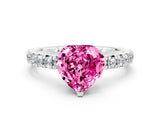 White gold Heart Cut Pink Sapphire Solitaire Pavé Engagement Ring with Round Band and Prong Setting_78
