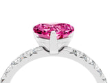 White gold Heart Cut Pink Sapphire Solitaire Pavé Engagement Ring with Round Band and Prong Setting_82
