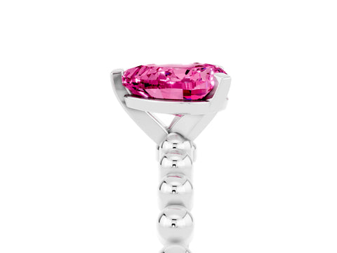 White gold Heart Cut Pink Sapphire Solitaire Ring with Beaded Band and Prong Setting_17