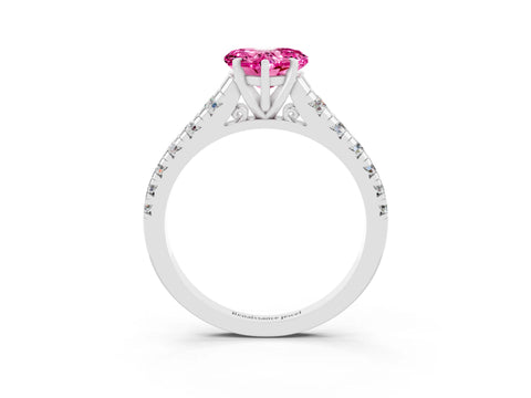 White gold Heart Cut Pink Sapphire Solitaire Ring with Cathedral Setting and Pavé Band_27