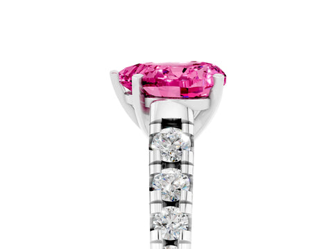 White gold Heart Cut Pink Sapphire Solitaire Ring with Cathedral Setting and Pavé Band_29