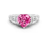 White gold Heart Cut Pink Sapphire Solitaire Ring with Filigree Band and Four-Prong Setting_48