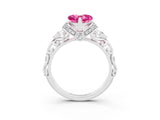 White gold Heart Cut Pink Sapphire Solitaire Ring with Filigree Band and Four-Prong Setting_51