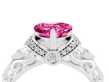 White gold Heart Cut Pink Sapphire Solitaire Ring with Filigree Band and Four-Prong Setting_52
