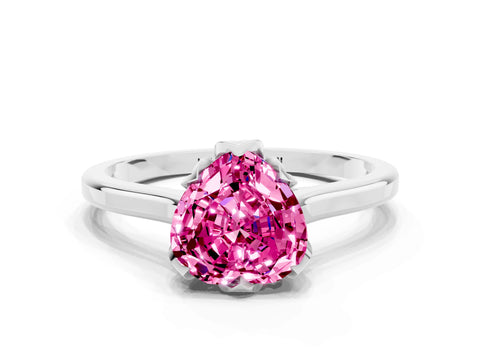 White gold Heart Cut Pink Sapphire Solitaire Ring with Flower Prong Setting and Classic Band_12