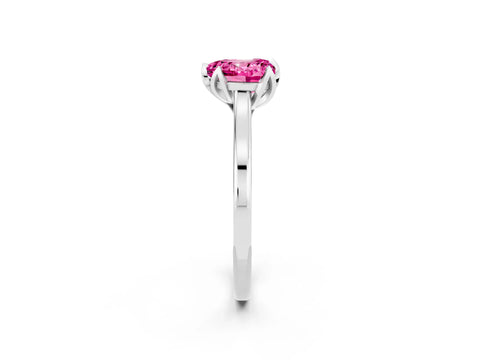 White gold Heart Cut Pink Sapphire Solitaire Ring with Flower Prong Setting and Classic Band_14
