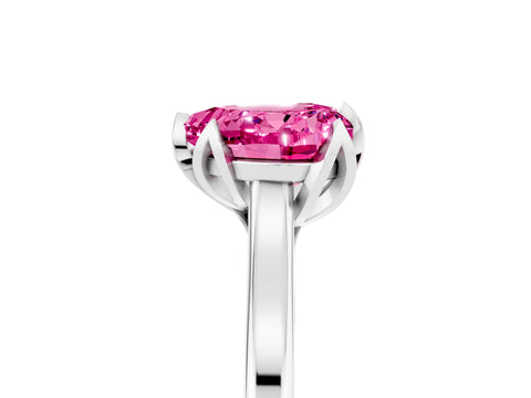 White gold Heart Cut Pink Sapphire Solitaire Ring with Flower Prong Setting and Classic Band_17