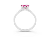 White gold Heart Cut Pink Sapphire Solitaire Ring with Flower Prong Setting and Classic Band_20