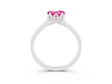 White gold Heart Cut Pink Sapphire Solitaire Ring with Flower Prong Setting and Classic Band_27