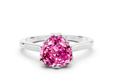 White gold Heart Cut Pink Sapphire Solitaire Ring with Flower Prong Setting and Classic Band_29