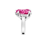 White gold Heart Cut Pink Sapphire Solitaire Ring with Flower Prong Setting and Classic Band_70
